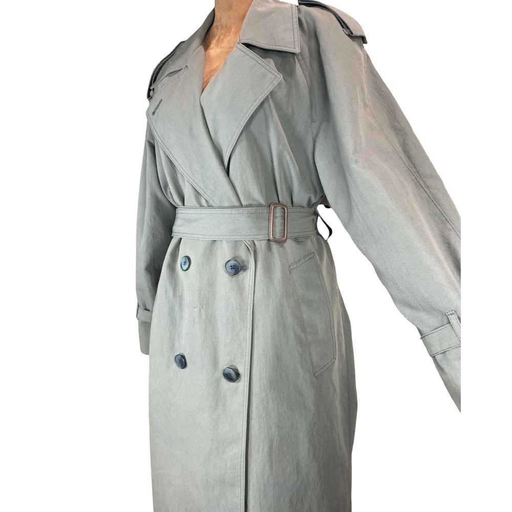 London Fog Vintage Trench Coat Sage Green Double Breasted Belted 6 Reg USA Made - Picture 9 of 16